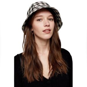 Black and White Gingham Bucket Hat Reversible Black Velvet, OS